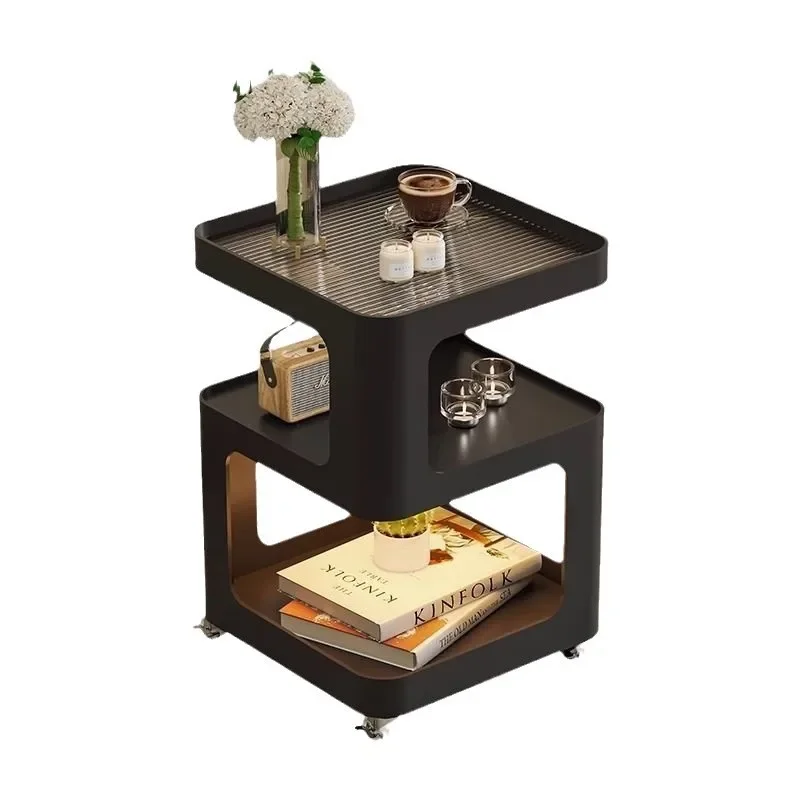 Side table removable creative coffee table sofa side cabinet living room with wheeled trolley wrought iron bedside table