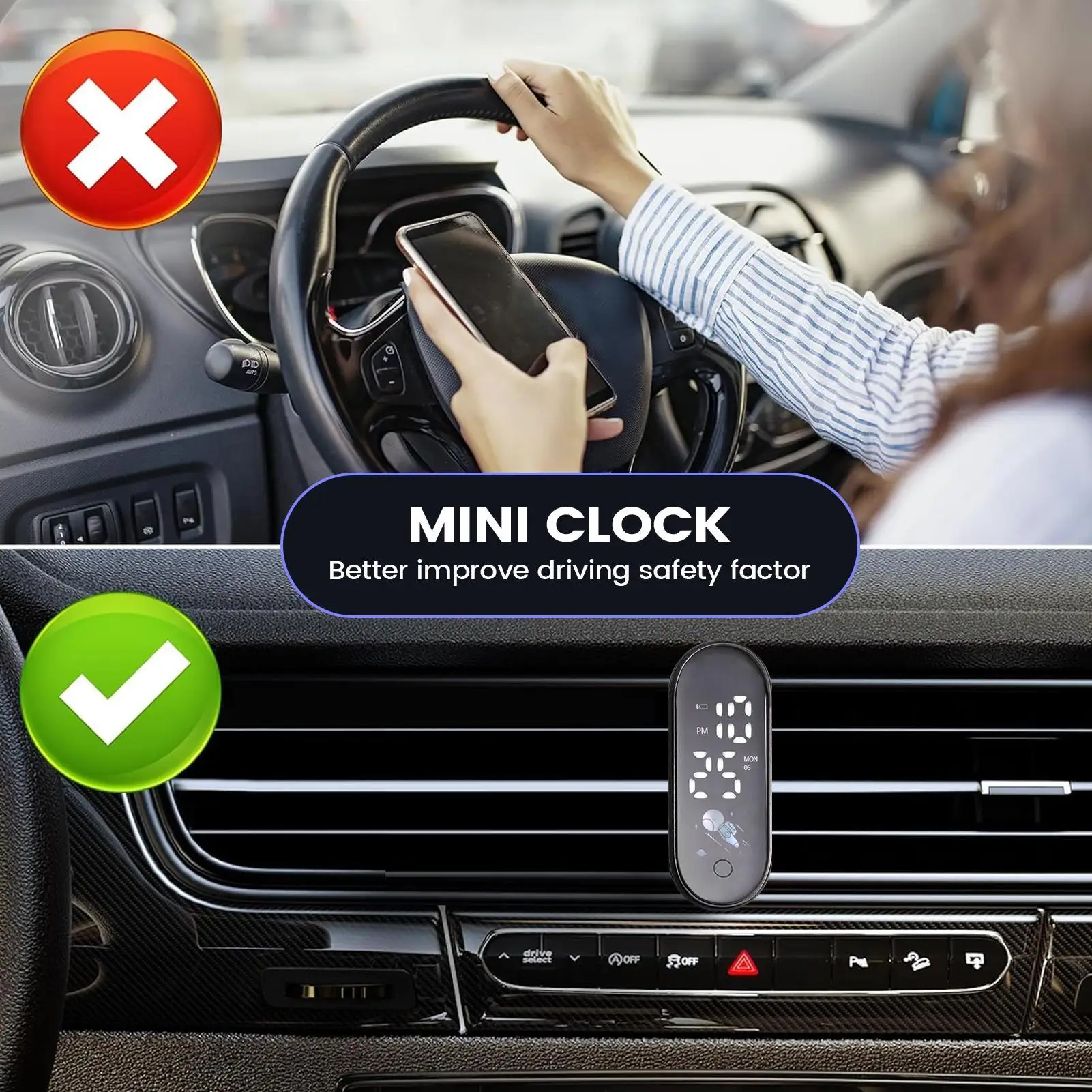 Small Digital Clock Waterproof Luminous Mini Digital Clock Adhesive for Sedan Truck Minivan Motorcycle Bike Commuting Travel view 6