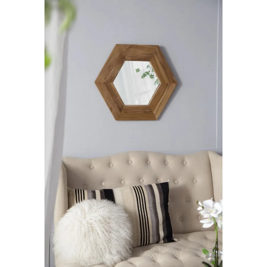 18.5" x 18.5" Hexagon Wood Frame Mirror Wall Decor for Living Room Bathroom Hallway