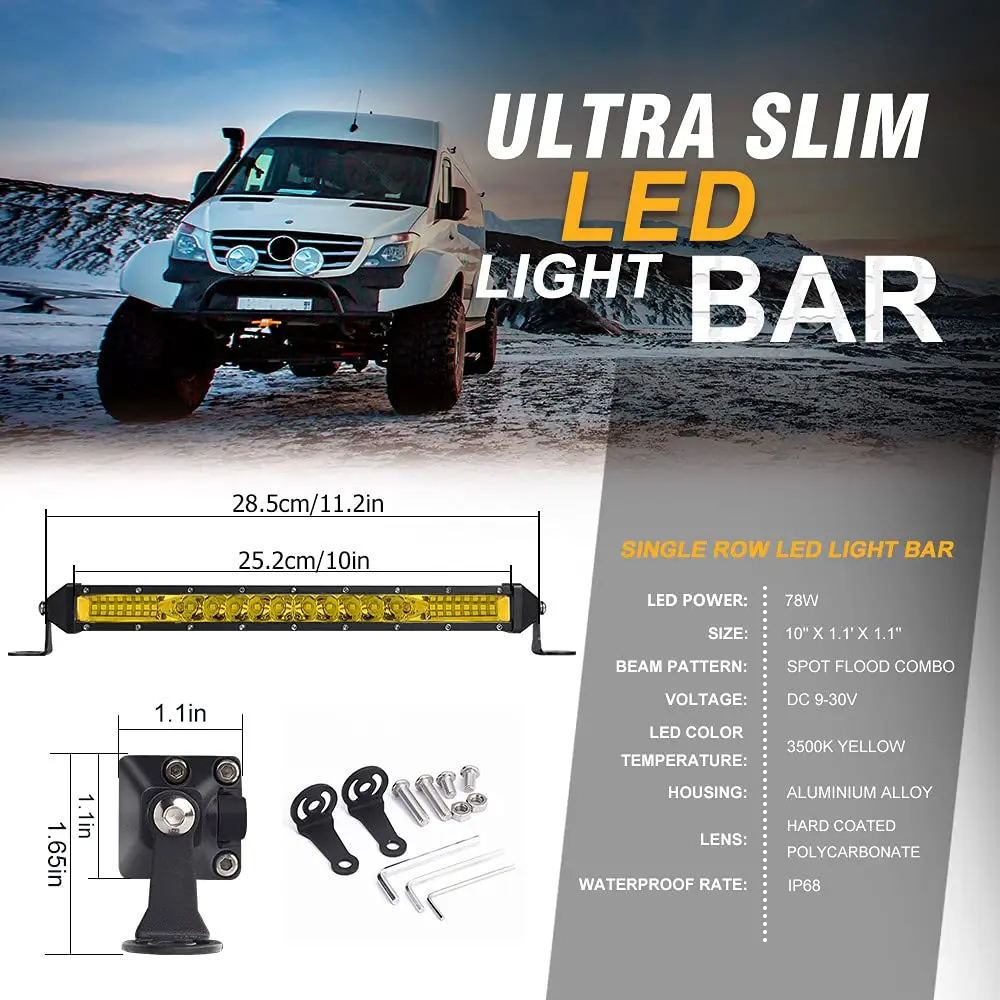 NLpearl 12V 24V LED Bar 3000K Amber Spot Flood LED Light Bar work light for Offroad Truck Boat 4x4 Lada Car barra LED Headlight