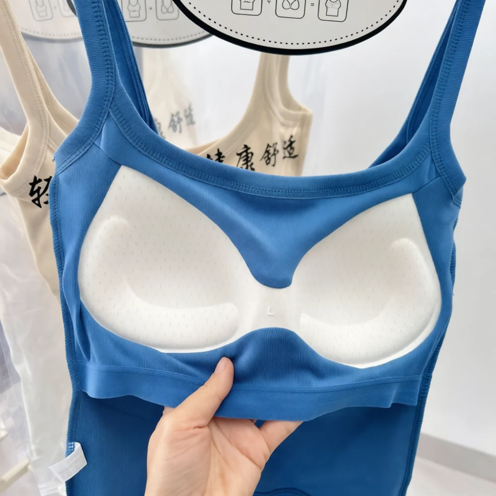 Women Summer Camisole With Built In Bra Casual Solid Color Cotton Tank Top Soft Breathable Basic Vest For Youth Girl
