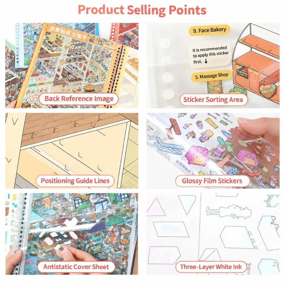 Street Scene Grid Room Landscape Sticker Collection Book Collage PET 3D Miniature Scene Stickers Die-Cut DIY Cabin Scene Sticker