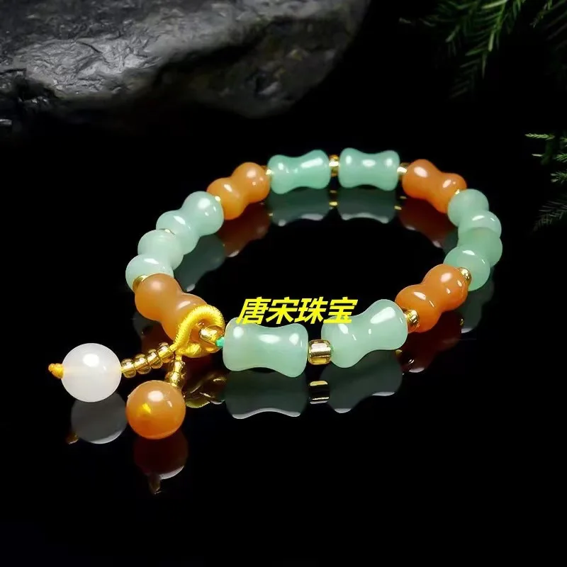 Natural Xinjiang Jinsi Jade Natural Emerald Bracelet Women's Ice Transparent Floating Green Bamboo Single Circle Tianshan Emeral