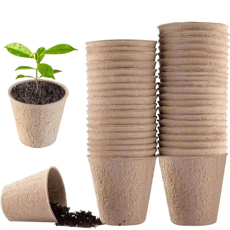 50 Pcs  Garden Round Peat Pots Plant Seedling Starters Cups Nursery Herb Seed Tray Planting Tools Eco-friendly Biodegradable