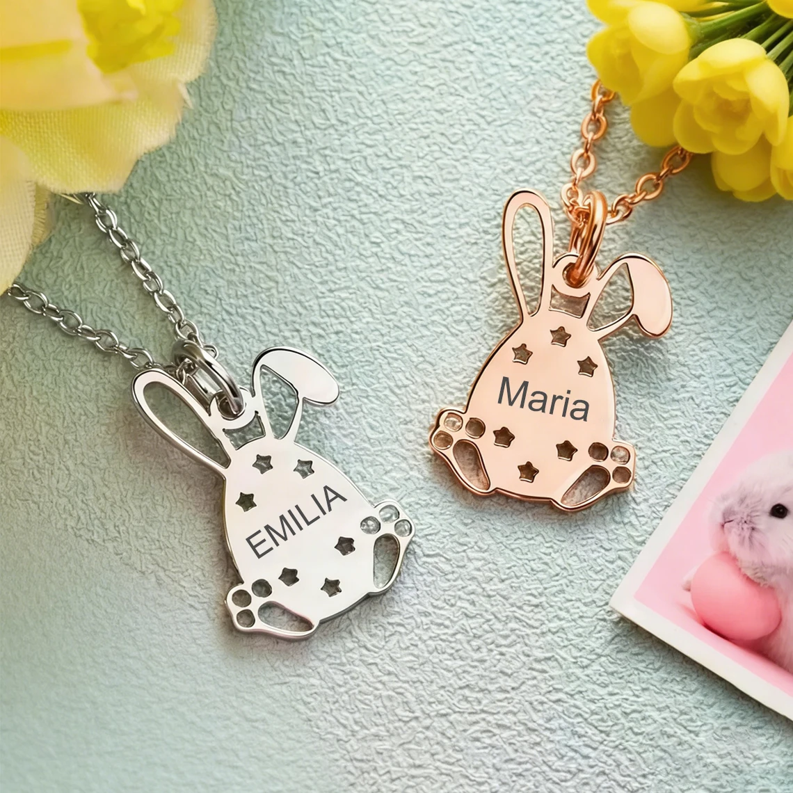 

Personalized Engrave Name Necklace with Rabbit for Women Kid Stainless Steel Custom Bunny Pendant Children Easter Jewelry Gift