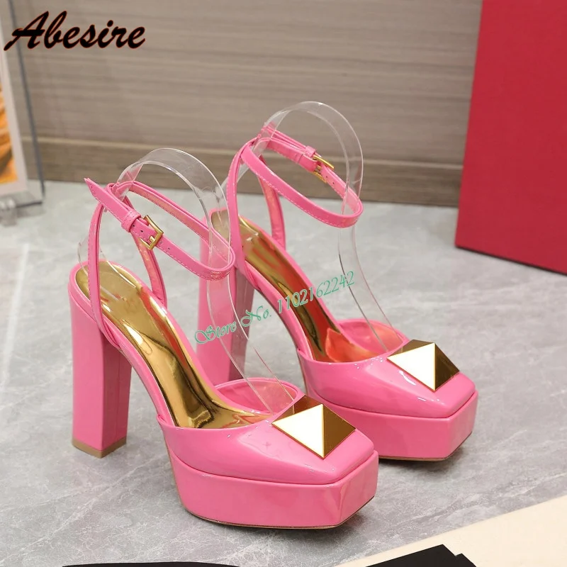 Jesień Nowe Rivet Water Platform Pumps Square Toe Thick Heel Buckle Strap Runway Shoes Fashion Party Dress Sandals For Women 43