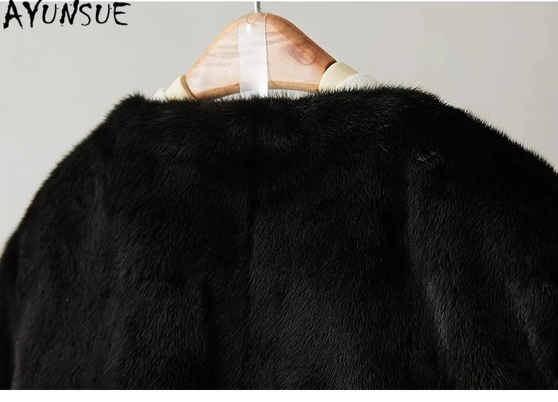 AYUNSUE Echter Pelzmantel für Damen, warm, natürlich, für Damen, Nerz, Damenmäntel, Winterjacke, 2025, neu in Oberbekleidung