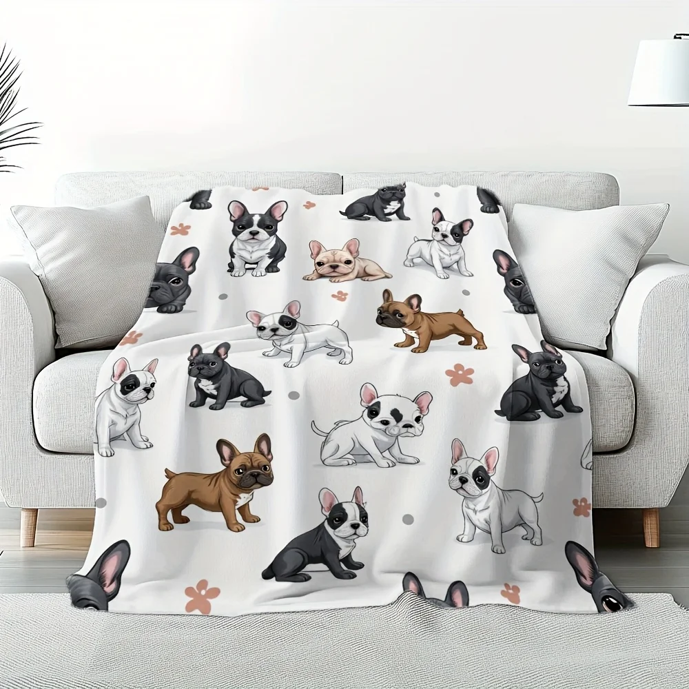 Fluffy Dog Pattern Throw Blanket Pet Lover Gift for Friends Family Cozy Puppy Print Couch Decor Lap Blanket Warm Plush Keepsake
