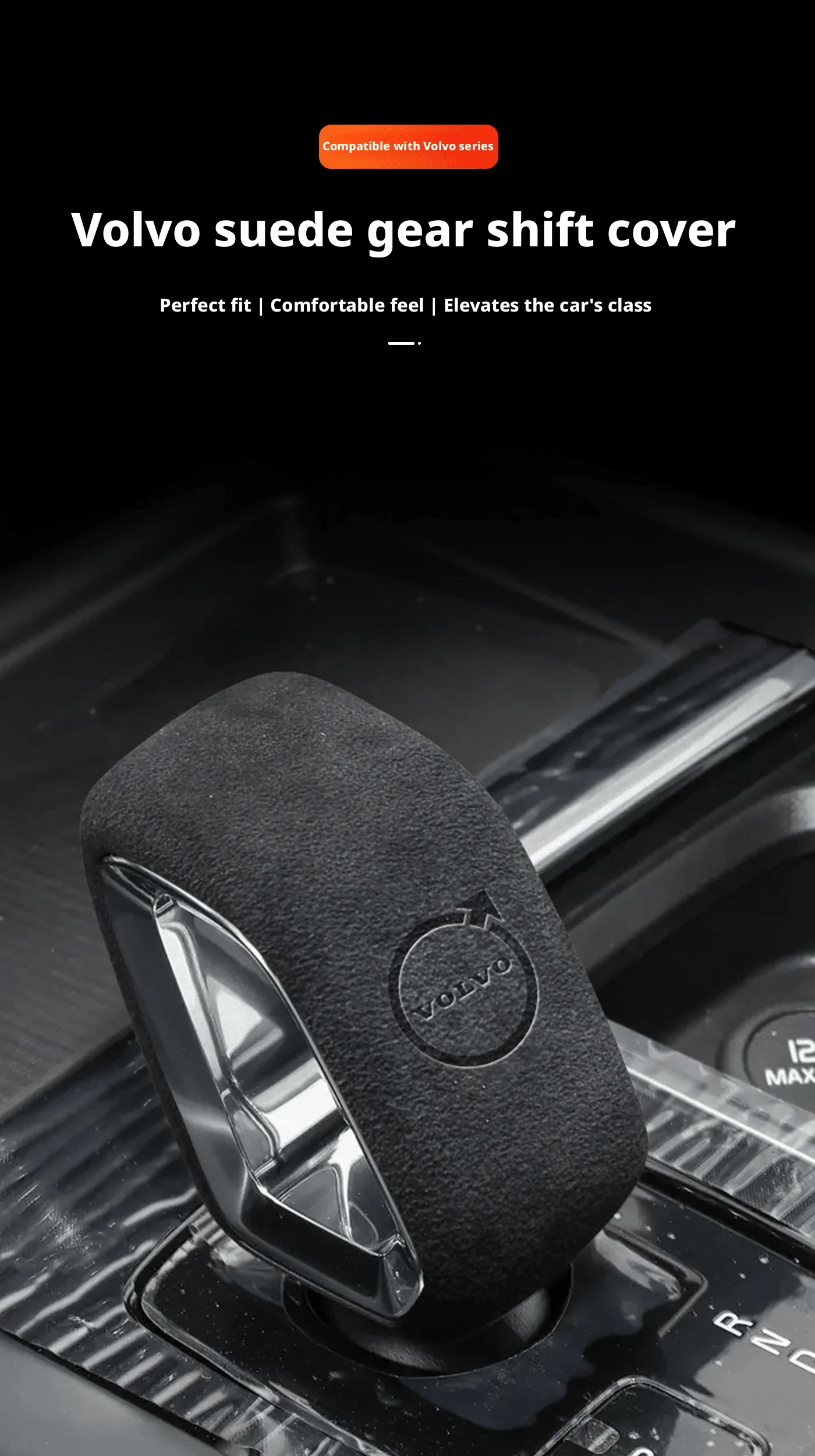 Wildleder-Schaltknauf-Abdeckung für die Mittelkonsole, Schalthebel-Aufkleber für Volvo XC60 S90 XC90 S60 V60 XC40 V90CC 2022 Dunkelgrau – Detail 1