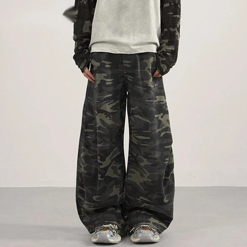 

Trendy New Men's Trousers Camouflage Patchwork Autumn Curved Knife Pants American All-match Wide Leg Male Bottom 9W2RMK