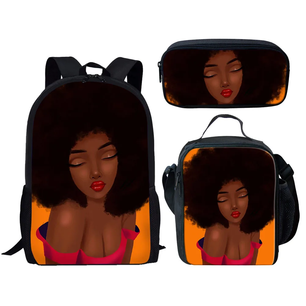 Popular Trendy Funny African Girls 3D Print 3pcs/Set pupil School Bags Laptop Daypack Backpack Lunch bag Pencil Case