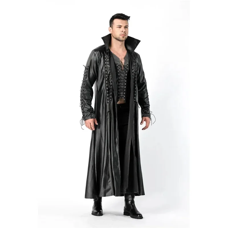 

Deluxe Medieval Vampire Count Costume PU Leather Fantasia Fancy Dress High Quality Halloween Man's Outfit