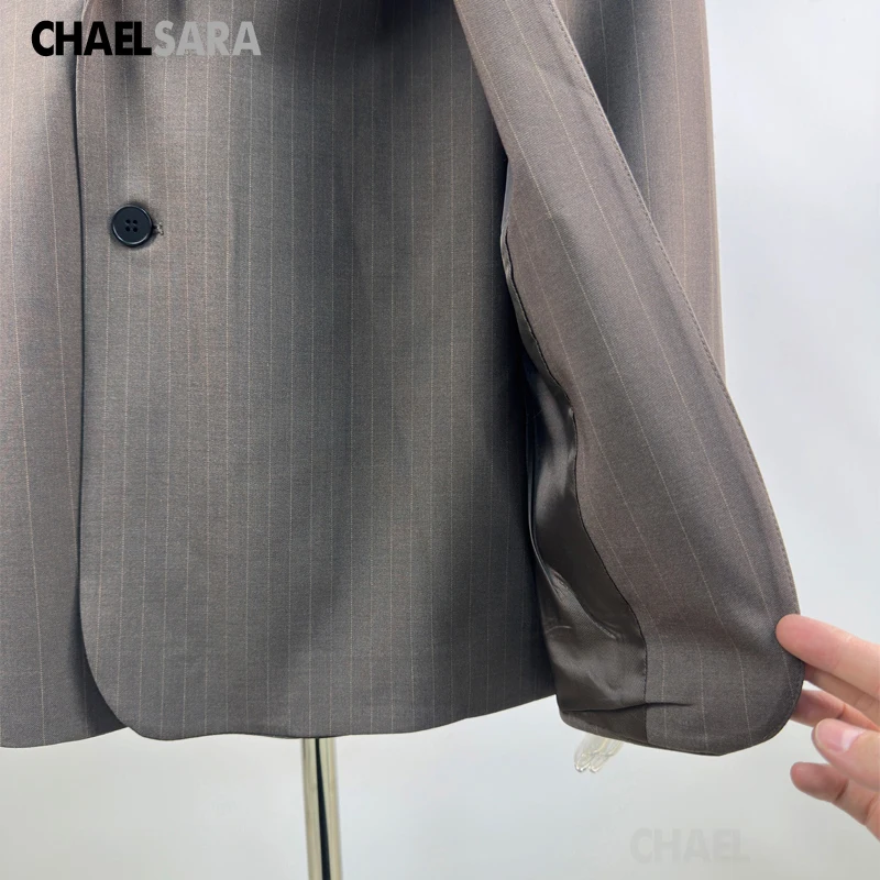 Women's Double-Breasted Striped Blazer - Classic Office Jacket