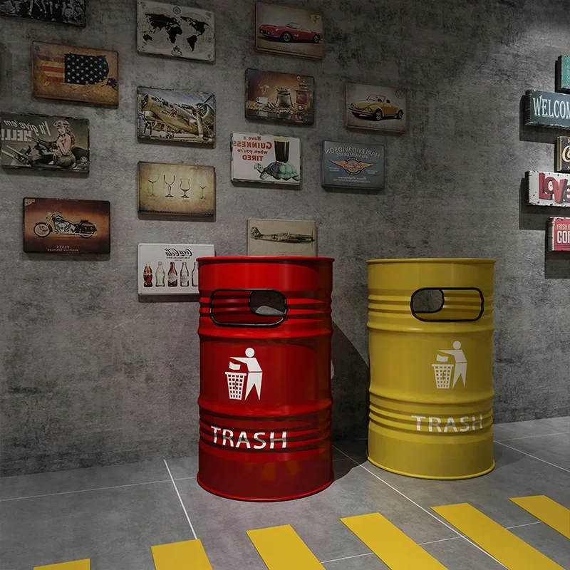 Outdoor creative iron oil can trash can industrial wind large capacity American personalized retro large park box commercial