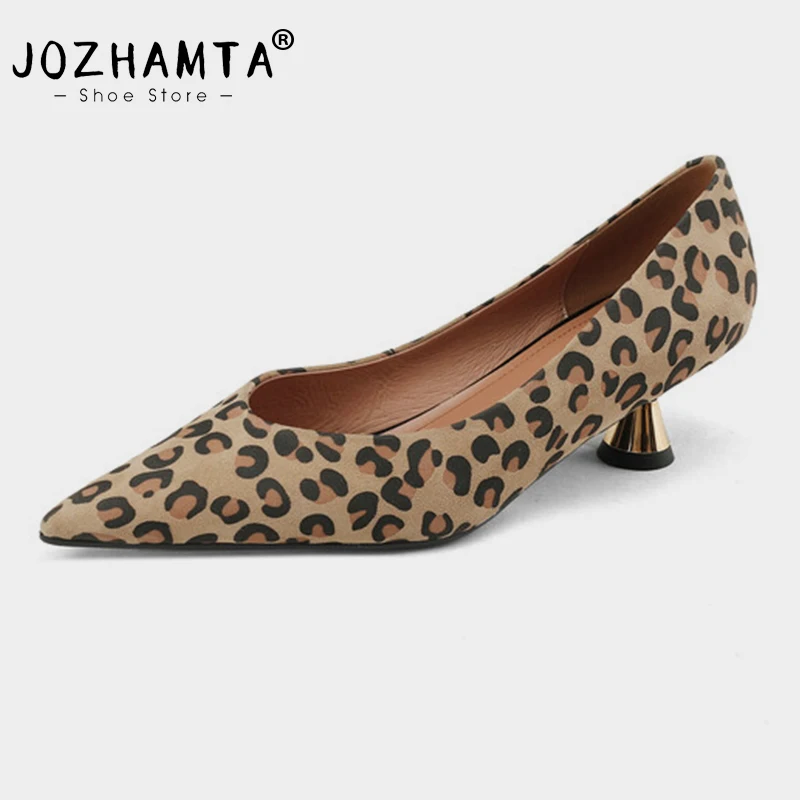 

JOZHAMTA Size 33-40 Women Leopard Pumps Sexy Suede High Heels Shoes Ins 2025 Spring Pointy Toe Office Lady Dressy Daily Footwear