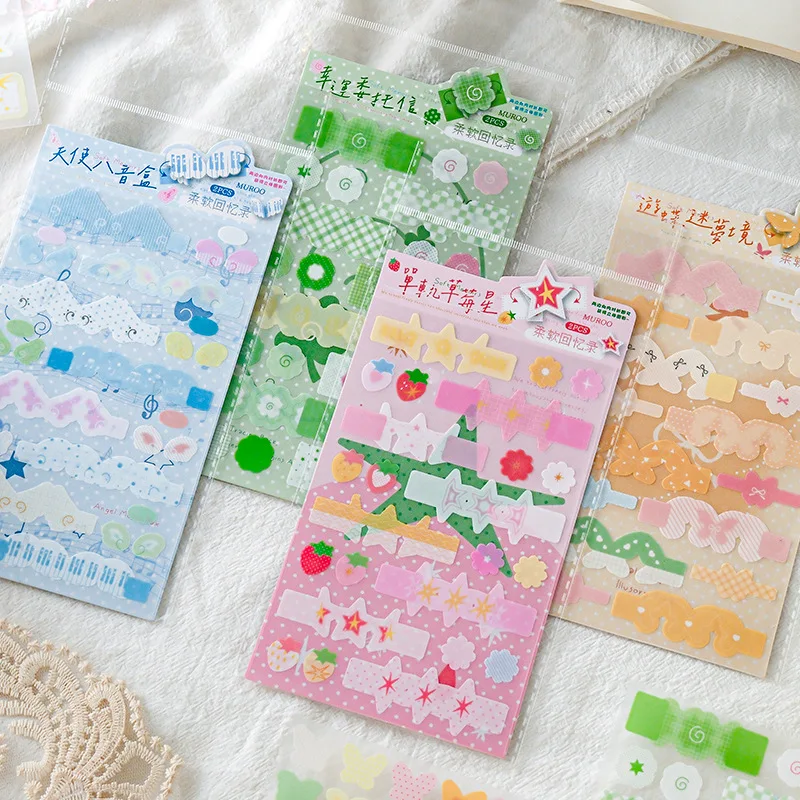 

Набор эстетичных стикеров: мультяшные наклейки для дневников, милые многослойные фоновые наклейки для скрапбукинга, кавайные стикеры для чехлов телефонов