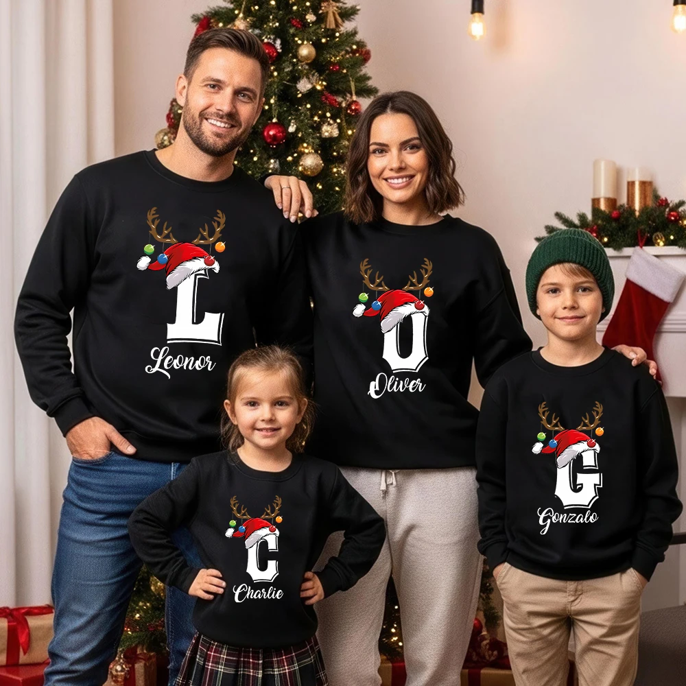 Christmas Custom Name Matching Sweatshirt Mom Dad Daughter Son Tops Family Xmas Hoodie Holiday Gift Christmas Names Clothes