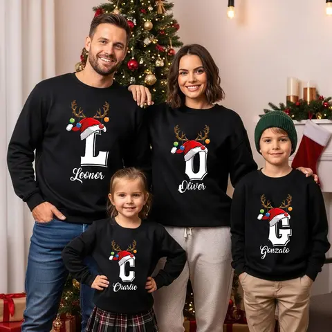 Christmas Custom Name Matching Sweatshirt Mom Dad Daughter Son Tops Family Xmas Hoodie Holiday Gift Christmas Names Clothes