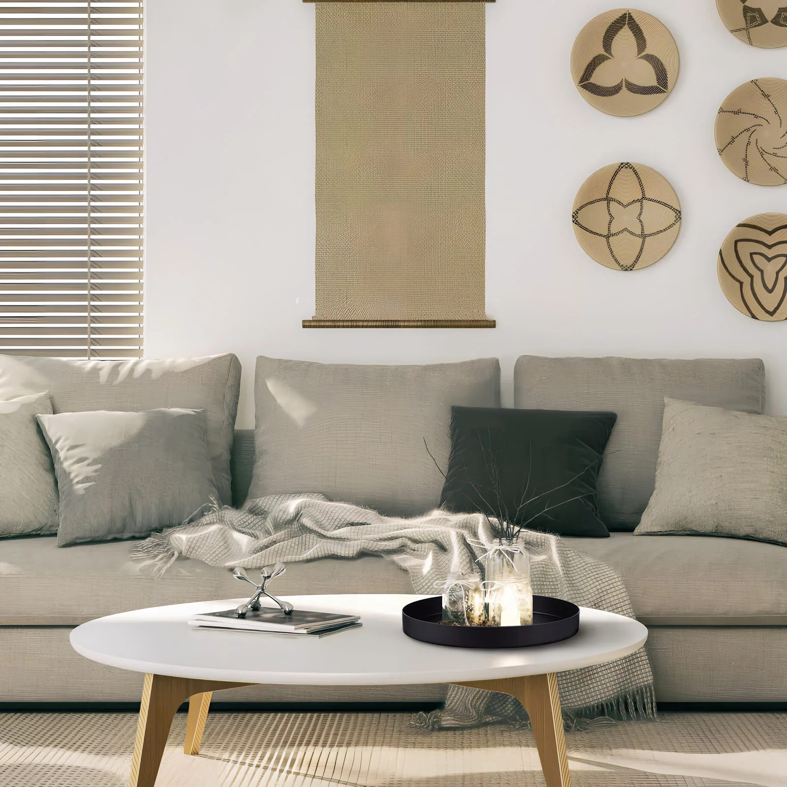 

Round Black Tray Metal Serving Tray Simple Design Kitchen Living Room Bedroom Organizer Decorative Round Trays Home Decor