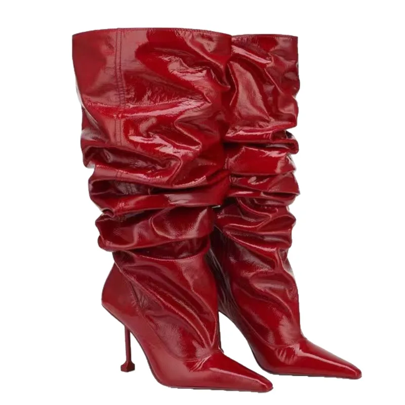 Shoes for Woman Women's Boots PU Slouch Knee-High Boots Glossy, High-Heeled Fashion Statement for Modern Elegance & Edgy Style