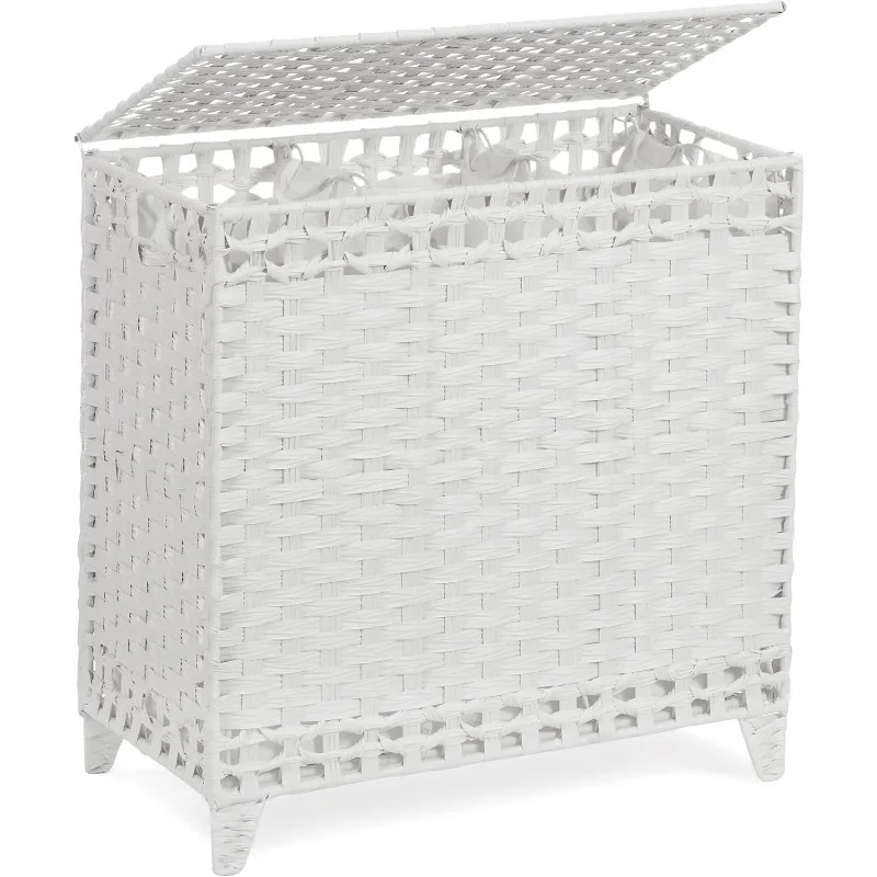 Laundry Hamper with 3 Removable Liner Bags; 132L Handwoven Rattan Laundry Basket with Lid & Heightened Feet; Clothes Hamper