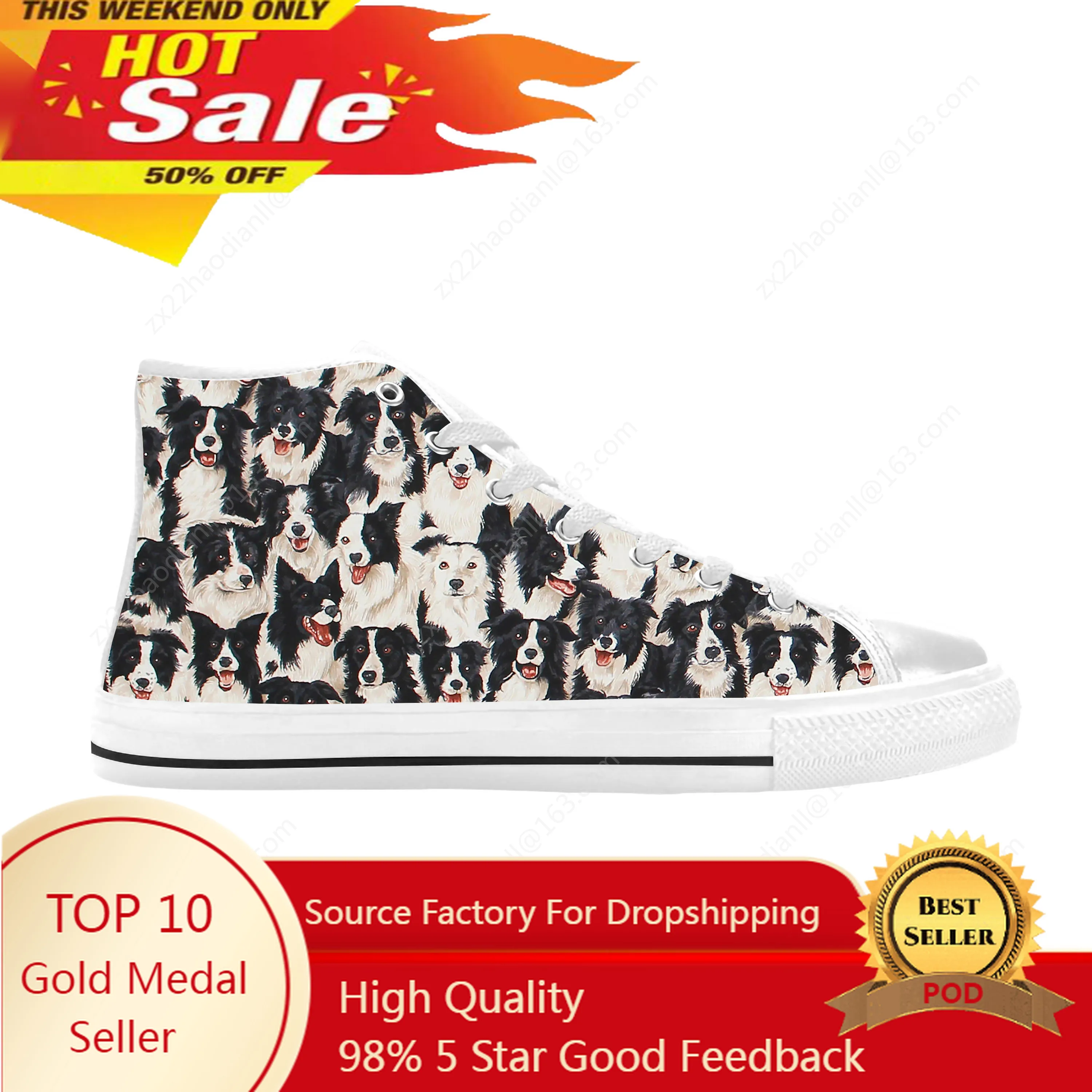 

Border Collie Collies Dog Animal Pattern Cartoon Casual Cloth Shoes High Top Comfortable Breathable 3D Print Men Women Sneakers