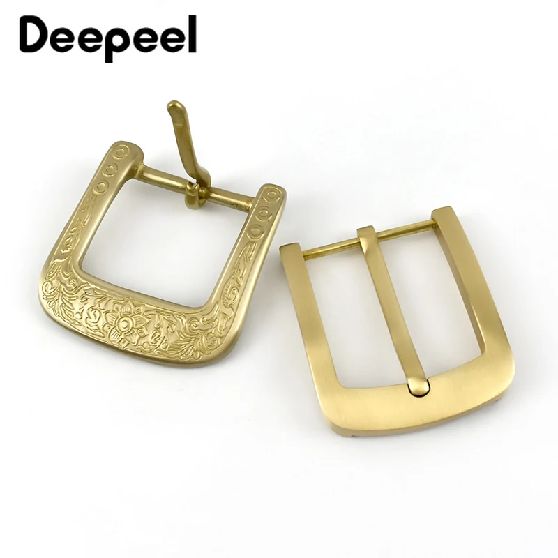 Deepeel 1Pc 40mm Pure Brass Copper Pin Buckle Belt Head Carved Men Women Buckles DIY Leather Crafts Accessory for 38-39mm Belts