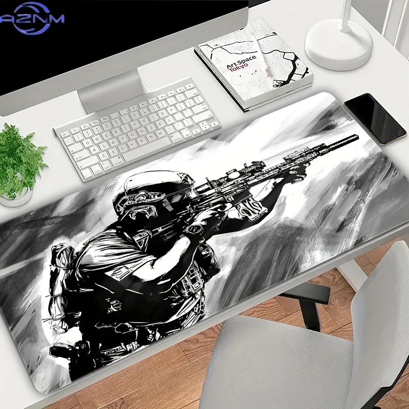 Extra-Large Gaming Mouse Pad with Soldier Graphic Rubber Base Gamer and Office Table Mat Non-Slip Desk Mat for ESports Computers