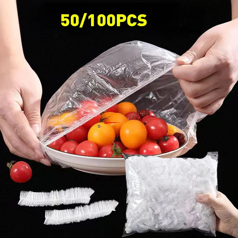 50/500pcs Disposable Food Cover Plastic Wrap Durable Elastic Food Lids For Bowls Elastic Plate Covers For Kitchen Food Saver Bag