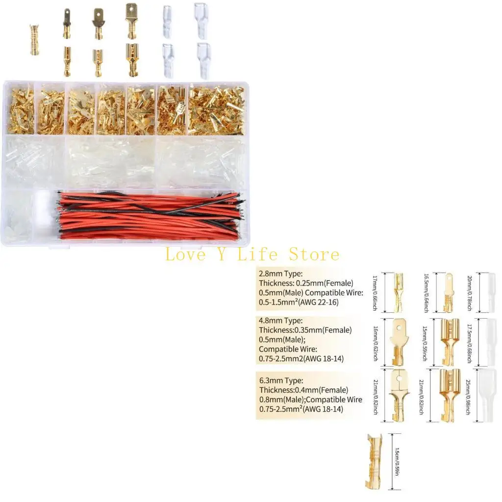 

L74C Pack of 810 Spade Connectors Quick Disconnection Wire Terminals Male Female Crimps