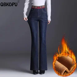 Plus Velvet Winter Flare Jeans Women Vintage High Waist Stretch Skinny Vaqueros Thicken Warm Denim Pant Elegant Plush Pantalones