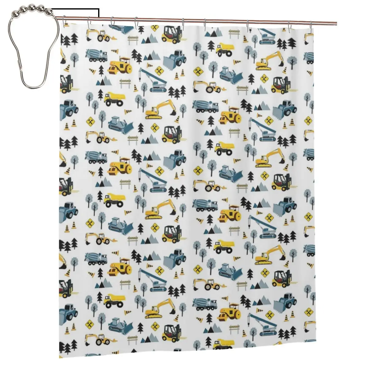 

Синяя занавеска для душа с рисунком строительных грузовиков и строительной площадки, полиэстеровая, водонепроницаемая, с крючками