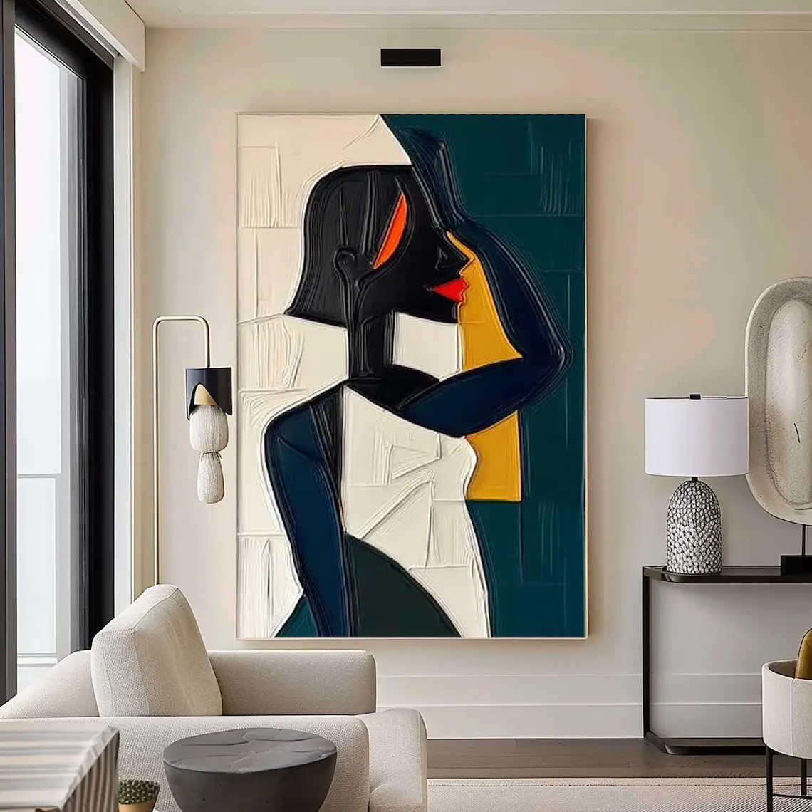 

Handmade Canvas Painting Wall Art Large Abstract Textured Mural Hand-Painted Acrylic Oil Painting Picasso Style Home Decoration