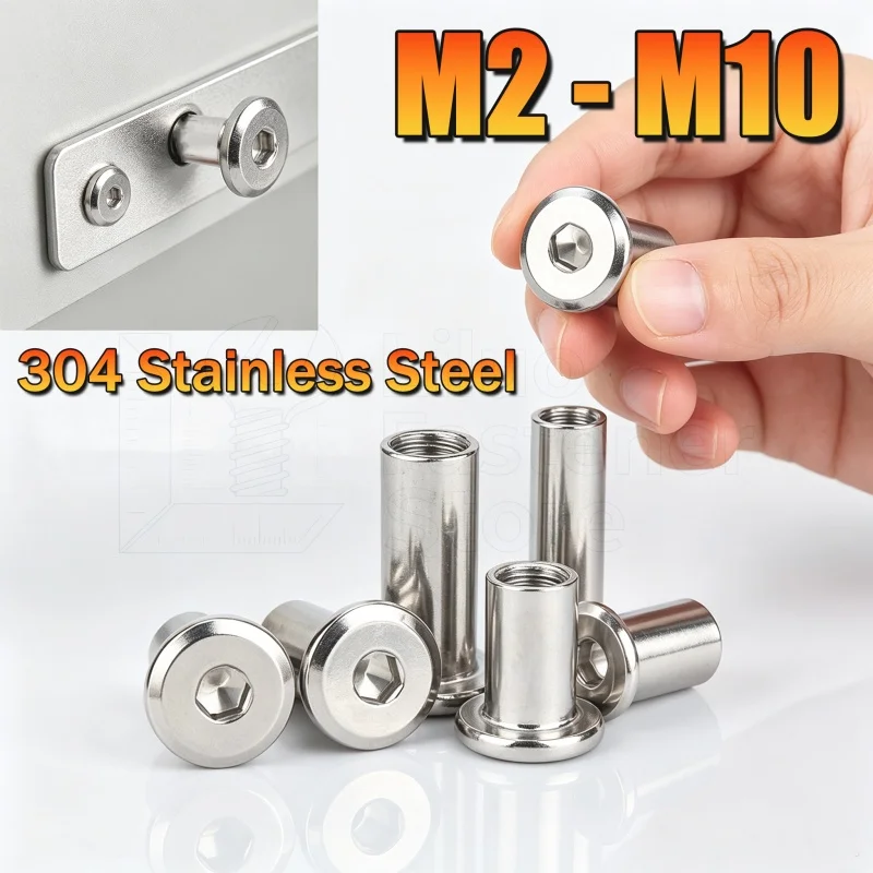 2~30pcs Binding Barrel Nut M2 M3 M4 M5 M6 M8 M10 Large Flat Hex Hexagon Socket Head Rivet Connector Insert Joint Sleeve Cap Nuts