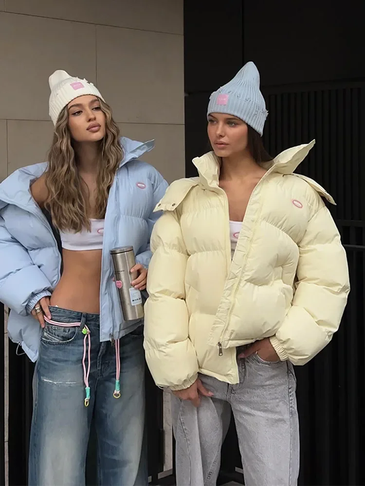 Chic Women's Winter Jacket Coat Hooded Colorful Cute Full Sleeve Warm Zip Up Coats Fashion Girl's High Street Outwear Outfit