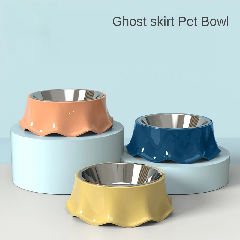 1pc Cat Bowl Lovely Creative Inclined Kitten Puppy Food Feeding Bowls Stainless Steel Cats Drinking Feeder Pet Dogs Cats Feeders