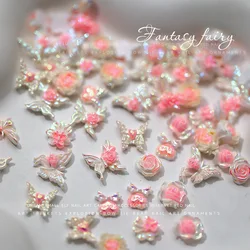 50pcs Kawaii Nail Charms Bulk Cute Bear Fantasy Bow Flower Cartoon Nail Accessories Shiny Resin Nail Rhinestone Decoration DIY