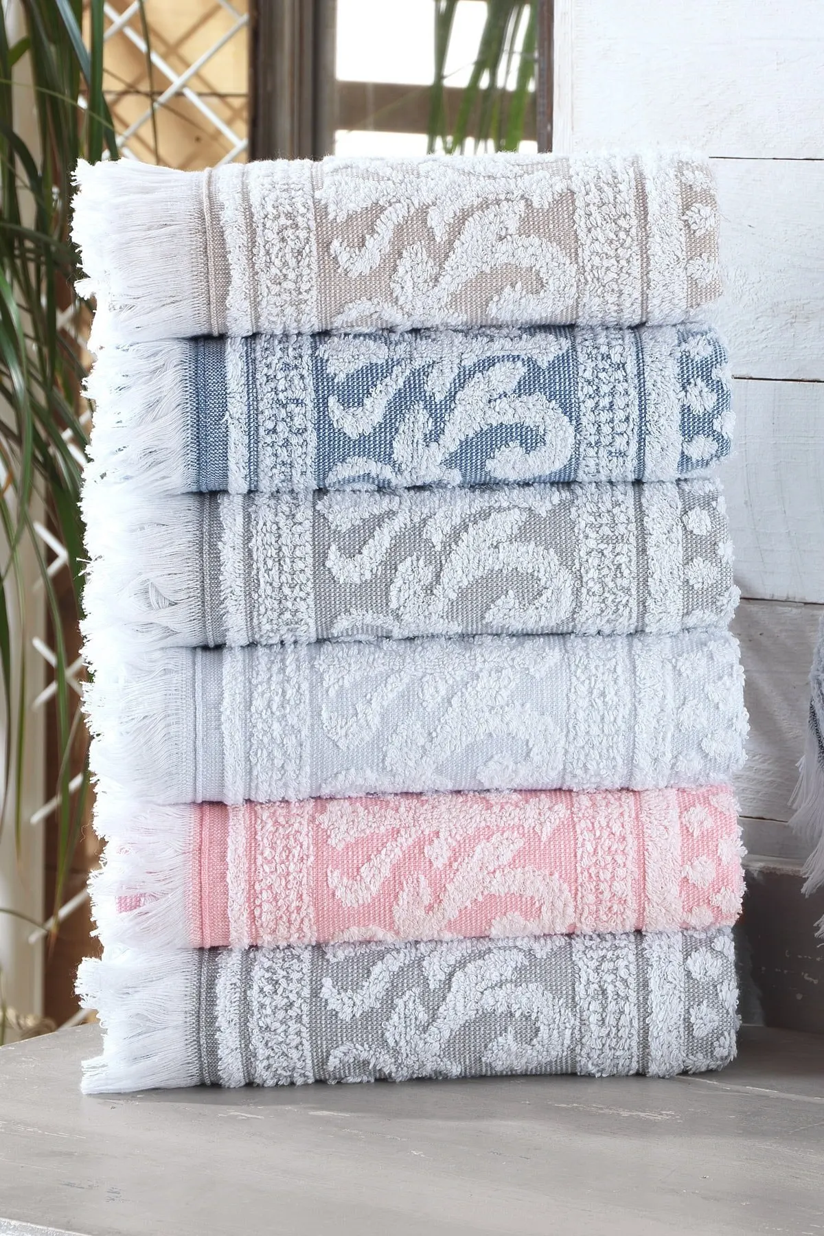 Set Handuk Tangan dan Wajah 3d Tali-temali Jacquard Berumbai 6'lı 50X90 Cm