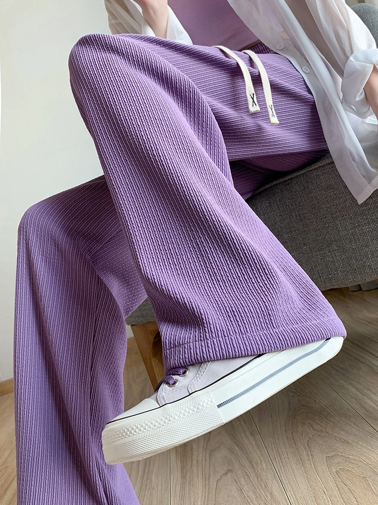 

Purple Breathe Knitted Pants for Women 2023 Summer Lace Up Straight Wide Leg Trousers Baggy Sweatpants Women's Joggers Slacks