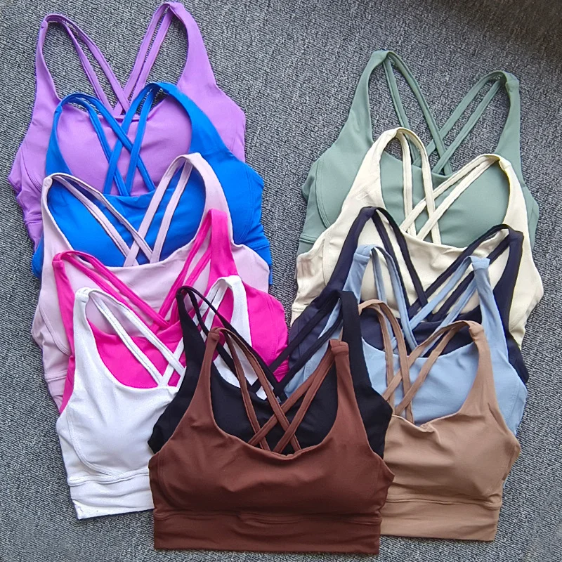 Solid Color Fitness Sports Bra Women Cross Soft High Strength Tight Top Comprehensive Training Gym Yoga Underwear with Chest Pad