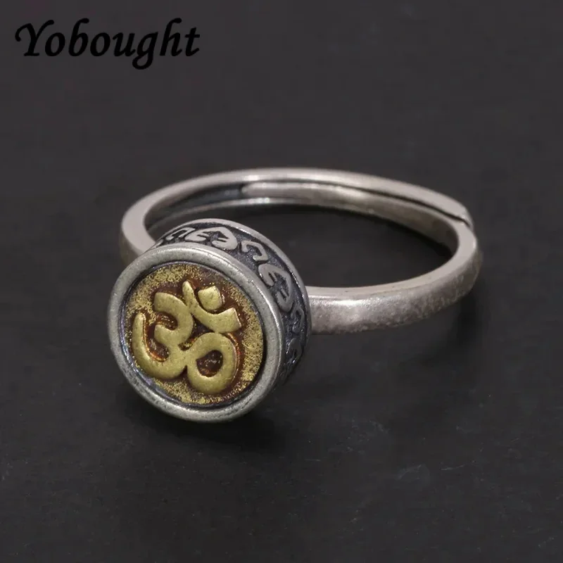 Real 925 Sterling Silver Studding Earrings Rotating Ring Men and Women with OM Symbol Tibetan Buddhist Jewelry Suit