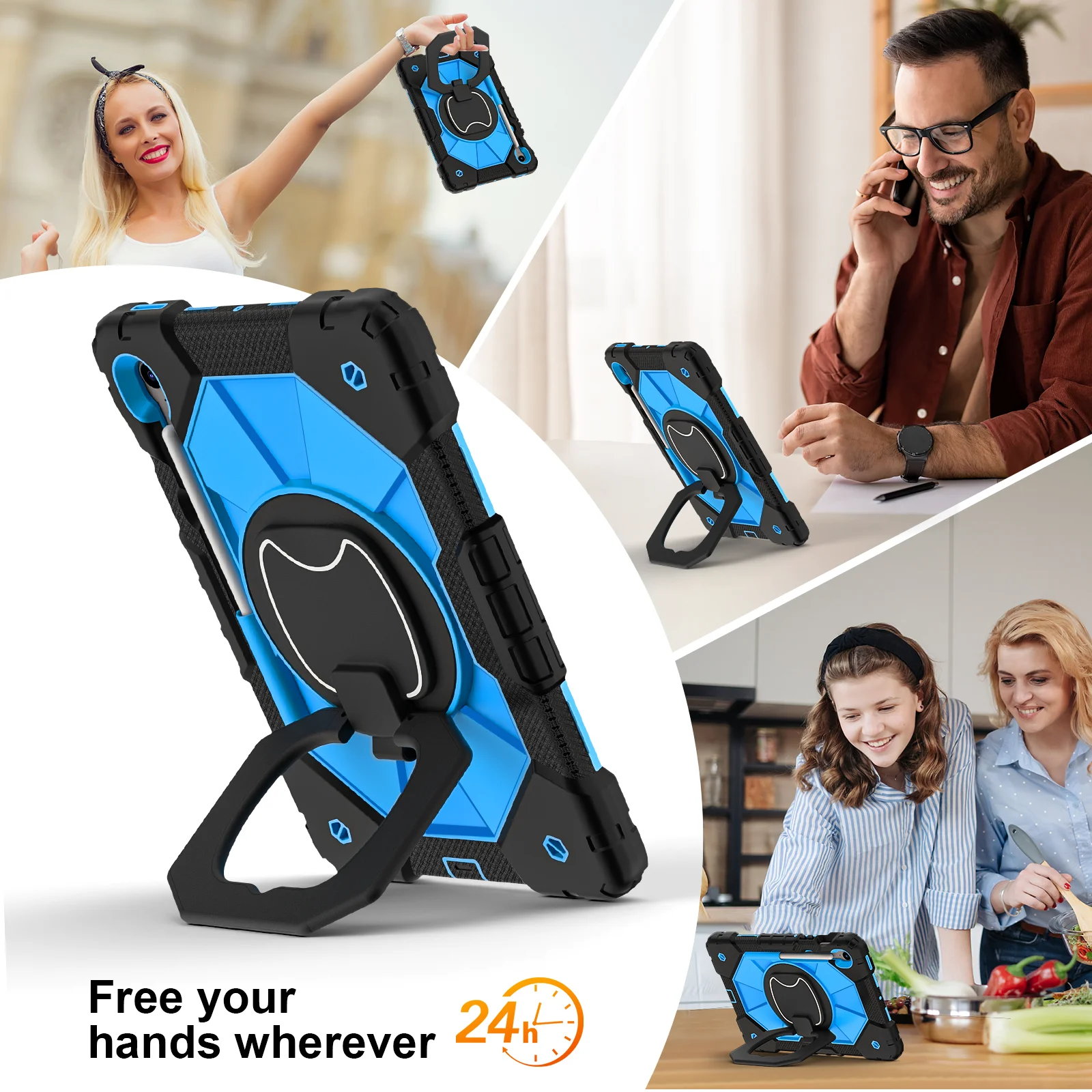 Wytrzymałe etui z funkcją podstawki, uniwersalne do Samsung Galaxy Tab S10 Lite S9 FE SM-X400 X406 X520 X526 X510 X516 X710 X716, obrotowe etui. — zdjęcie produktu 5