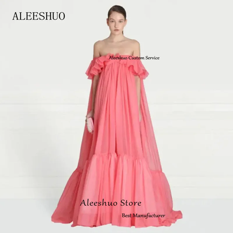 Aleeshuo Simple A-Line Prom Dressess Tiered Cocktail Off The Shoulder Evening Dress Formal Sleeveless Gown فساتين سهره فاخره