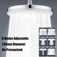 New 6 Modes Large Flow Supercharge Rainfall Shower Head 230mm Round High Pressure Top Spray Rain Showerhead Bathroom Accessories