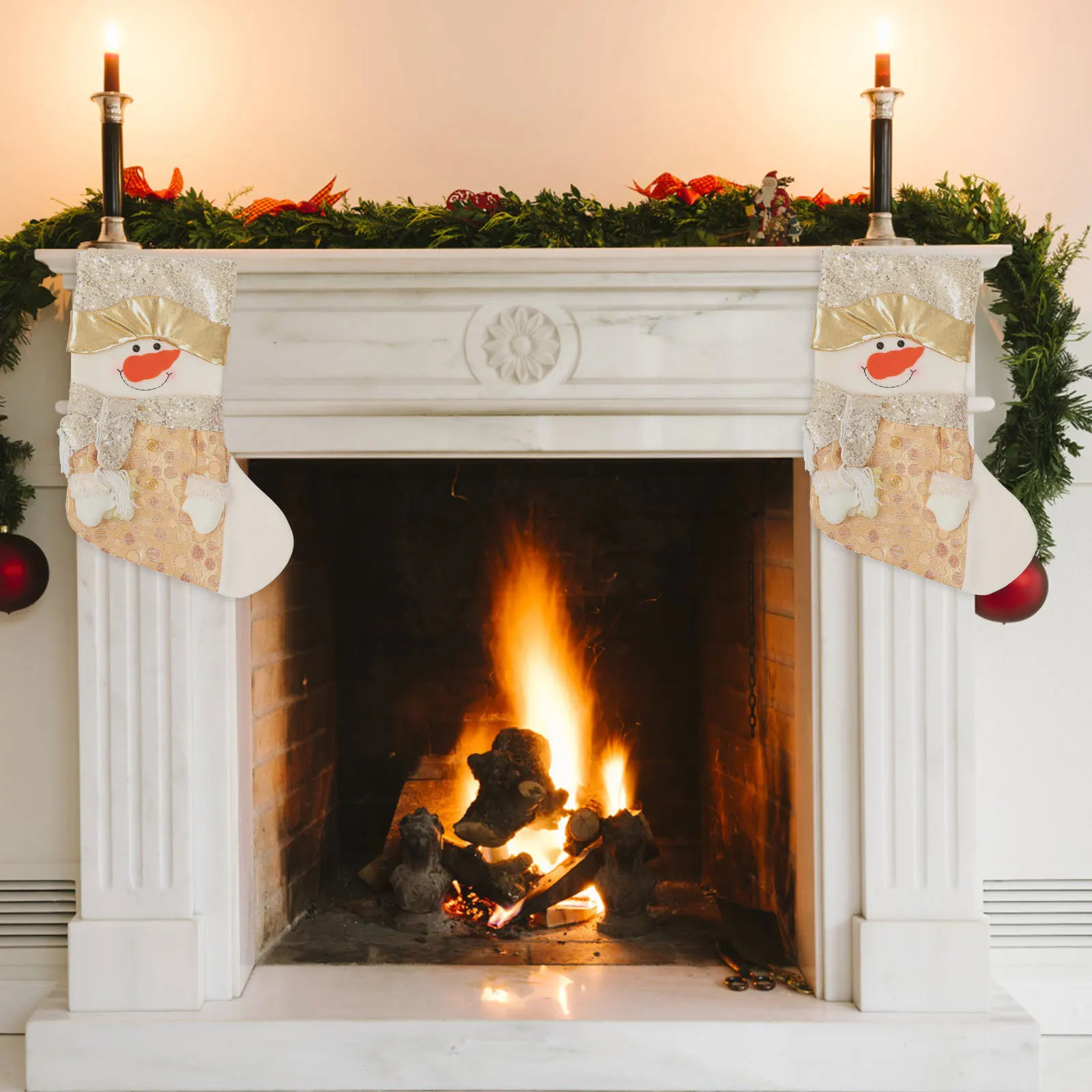 

1Pcs Xmas Stocking Pendant Bright Holiday Decoration Hanging Sock for Christmas Tree Candy Gift Organizer Party Decor