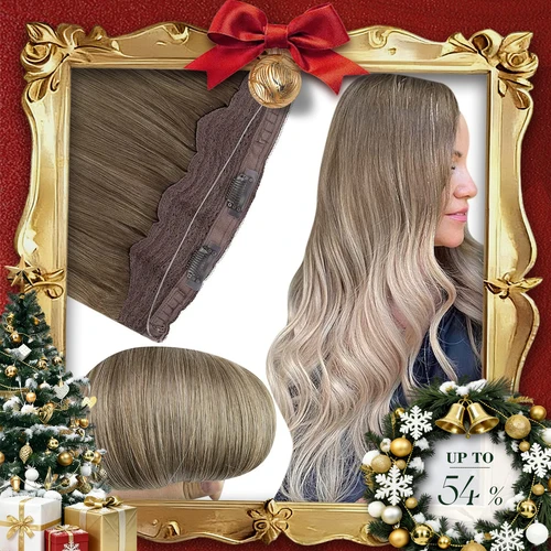 LaaVoo-extensión de cabello con alambre de pesca para mujer, cabello humano brasileño 100% Real de 12-20 pulgadas, línea de pescado Natural recta, trama de cabello