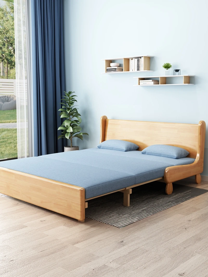 Solid wood sofa bed dual-purpose foldable bed retractable multi-functional double single small apartment 2024 new study