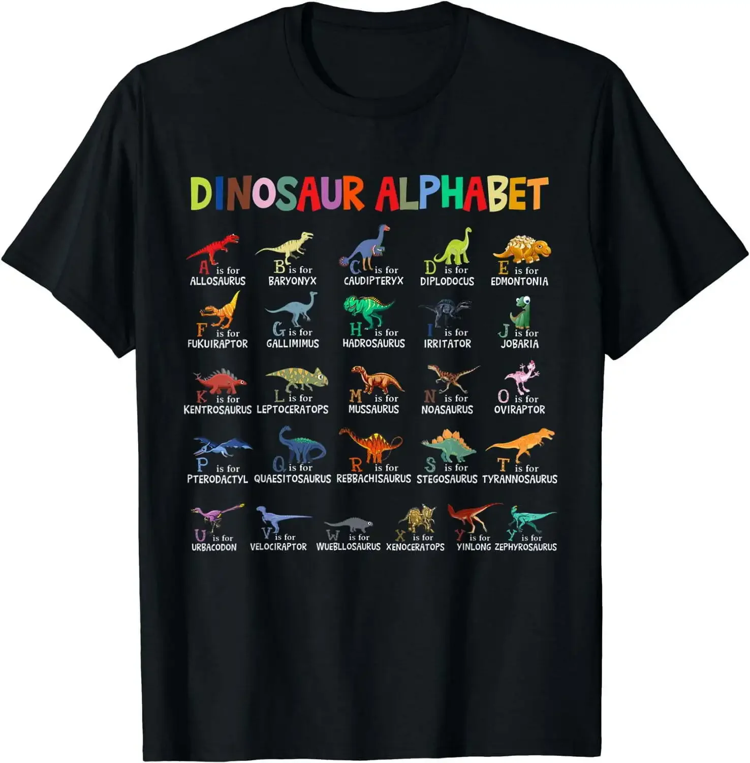 Dinosaurs Alphhaabet Back To School Tshirt First Day Of School T-Shirt Black short sleeves