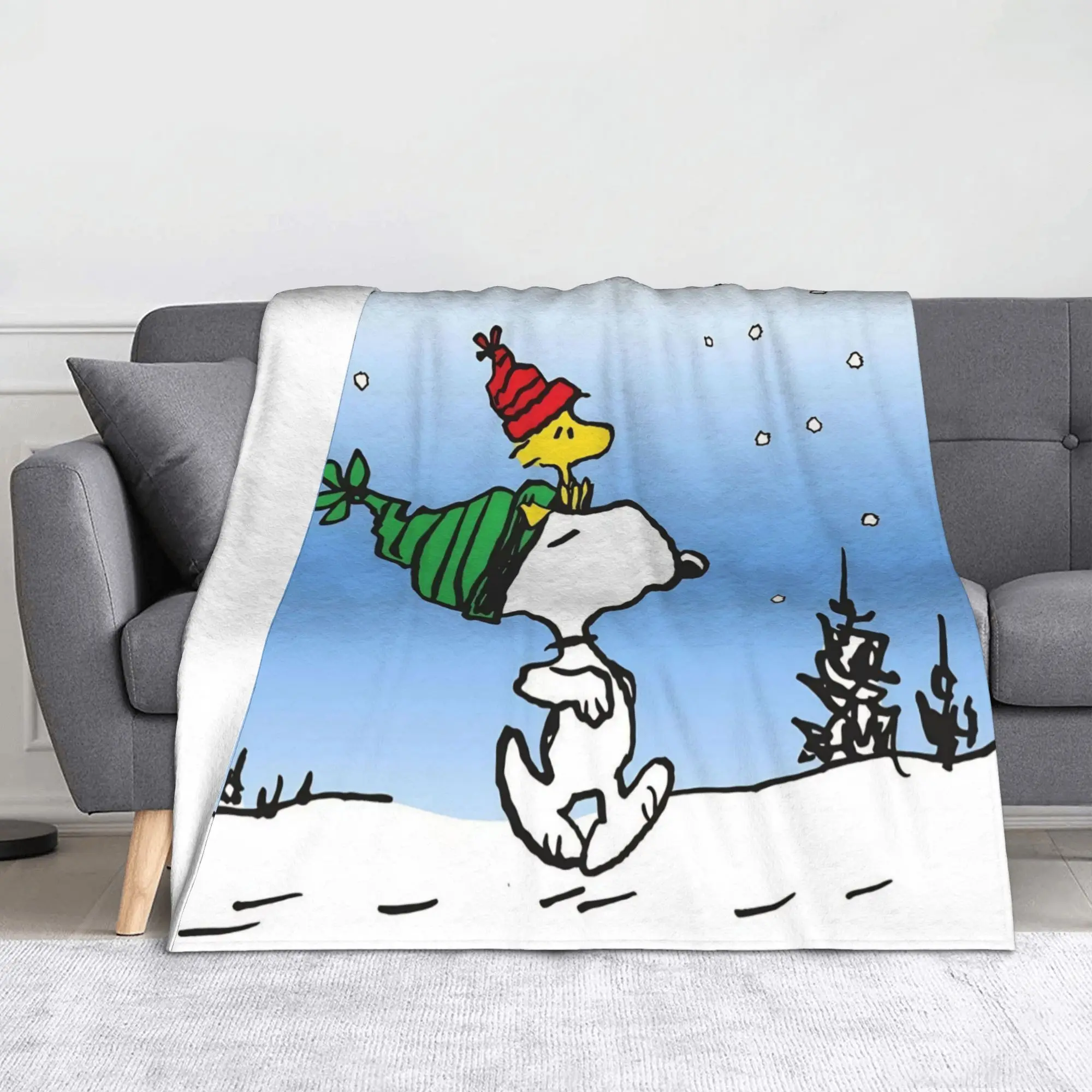 Kawaii S-Snoopys Xmas Christmas Blanket  Flannel Throw Blanket Airplane Travel Printed Soft Warm Bedspread
