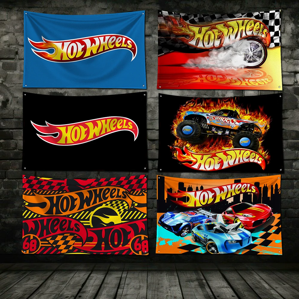 3x5 Ft Hot Wheels Cars Flag Polyester Digital Printing Banner for Garage Wall Art Out Door Decoration With Brass Grommets